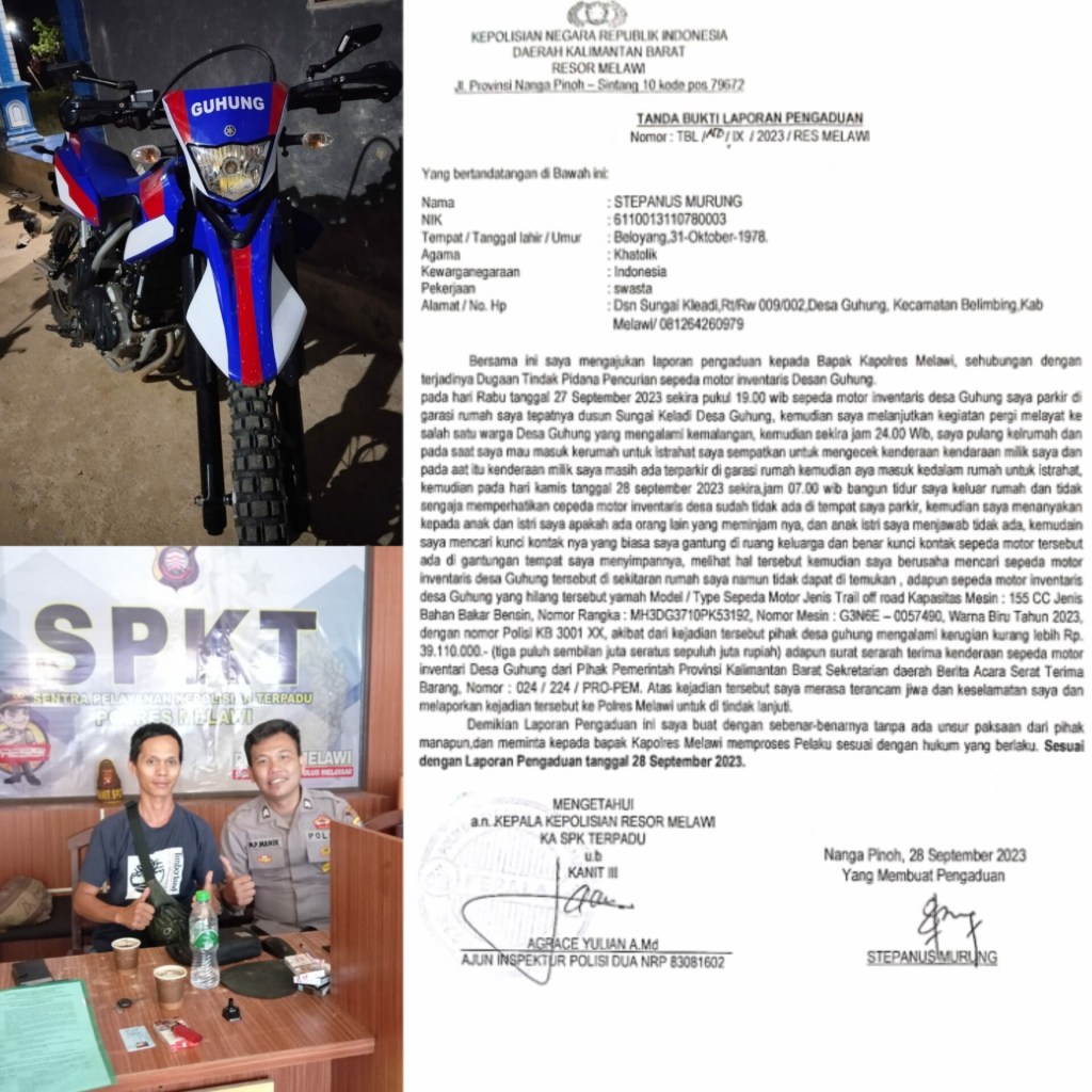 Kades Guhung Lapor Kepolsek Lanjut Polres,Motor Raib DiPinjam tampa&nbsp;pemberitahuan