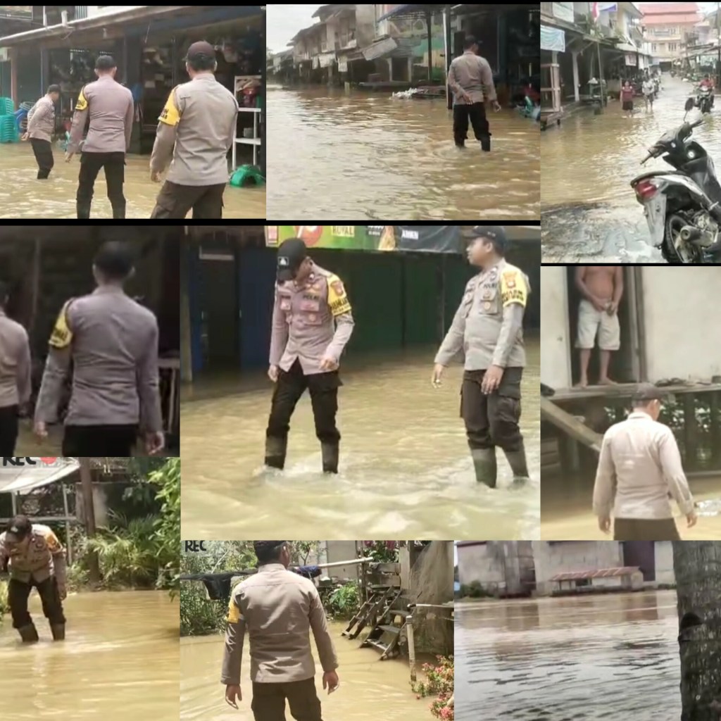 Intensitas Hujan Tinggi, Banjir Melanda Kecamatan Tanah Pinoh Polsek Kota Baru melaksanakan&nbsp;patroli