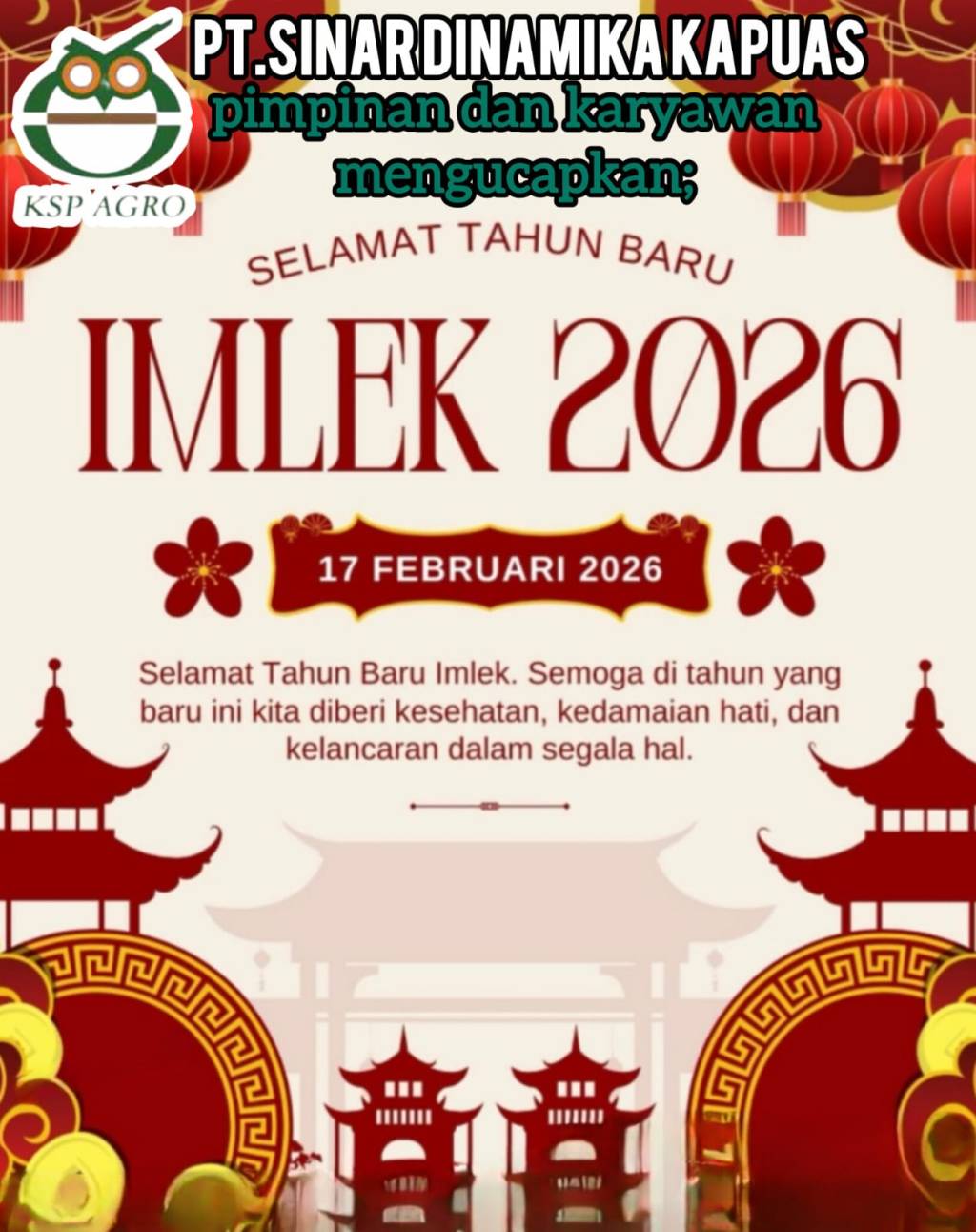 Seluruh Pimpinan dan Karyawan PT.SDK 1 Mengucapkan Selamat Tahun Baru Imlek 2026M/2577&nbsp;Kongzili